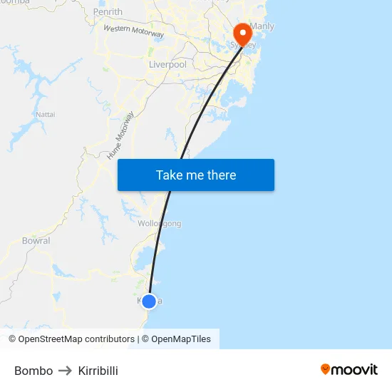 Bombo to Kirribilli map