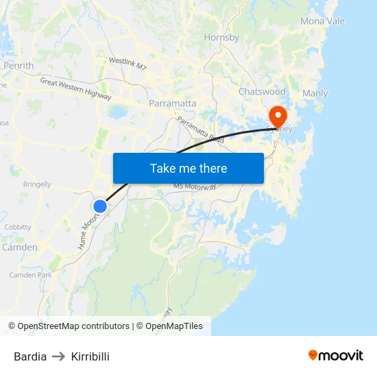 Bardia to Kirribilli map