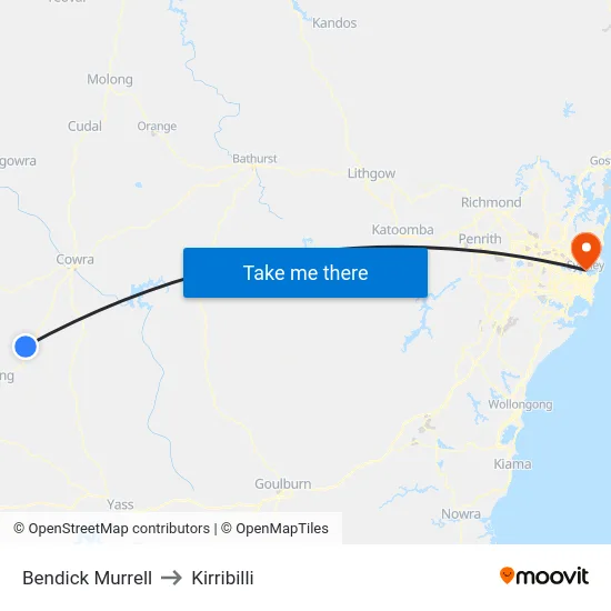 Bendick Murrell to Kirribilli map