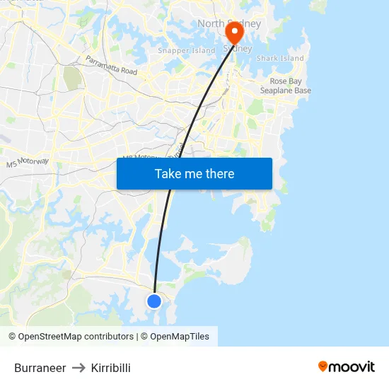 Burraneer to Kirribilli map