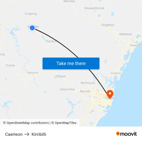Caerleon to Kirribilli map