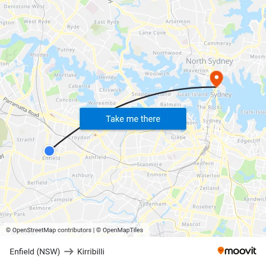 Enfield (NSW) to Kirribilli map