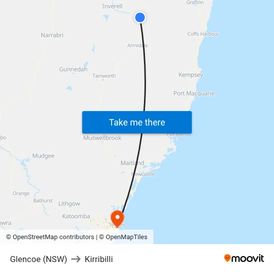 Glencoe (NSW) to Kirribilli map