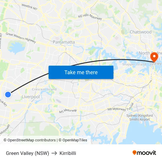 Green Valley (NSW) to Kirribilli map