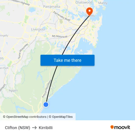 Clifton (NSW) to Kirribilli map