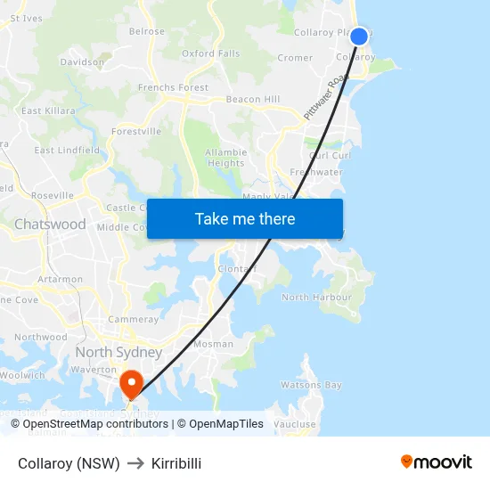 Collaroy (NSW) to Kirribilli map