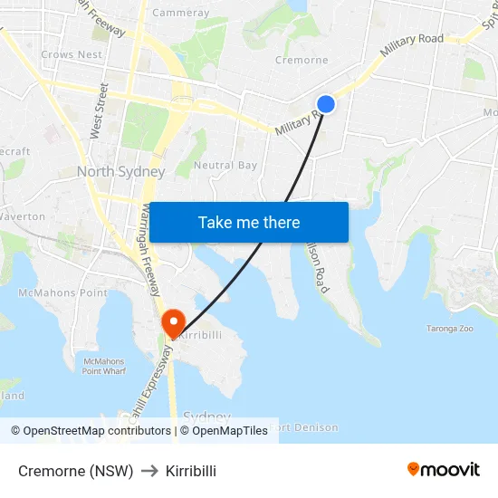 Cremorne (NSW) to Kirribilli map