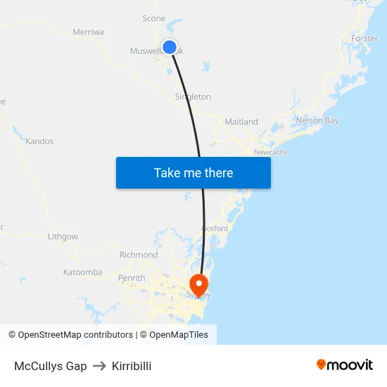 McCullys Gap to Kirribilli map
