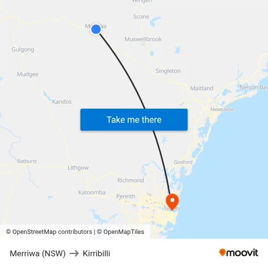 Merriwa (NSW) to Kirribilli map