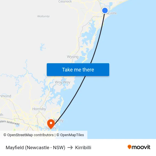 Mayfield (Newcastle - NSW) to Kirribilli map