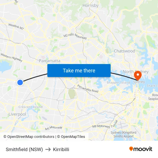 Smithfield (NSW) to Kirribilli map