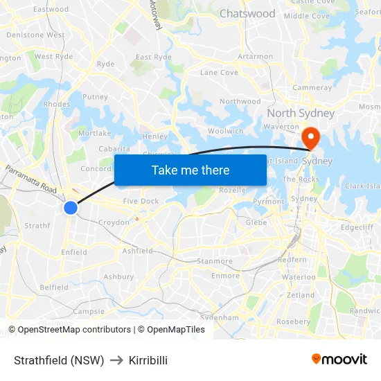 Strathfield (NSW) to Kirribilli map