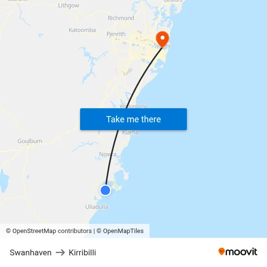 Swanhaven to Kirribilli map