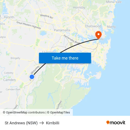 St Andrews (NSW) to Kirribilli map