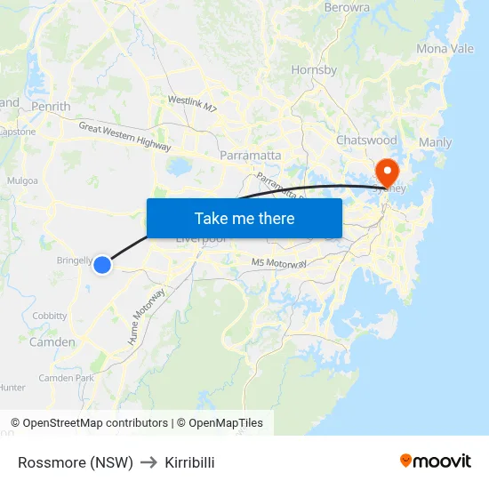 Rossmore (NSW) to Kirribilli map