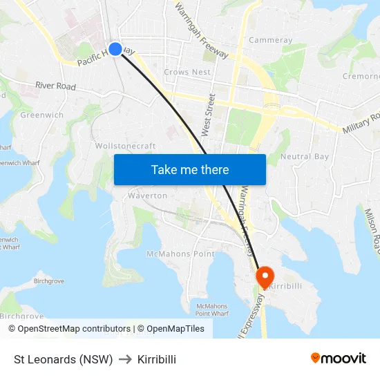 St Leonards (NSW) to Kirribilli map