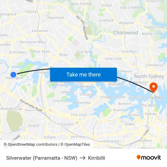 Silverwater (Parramatta - NSW) to Kirribilli map