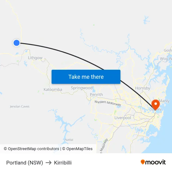 Portland (NSW) to Kirribilli map