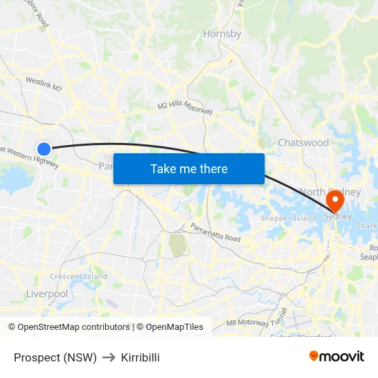 Prospect (NSW) to Kirribilli map