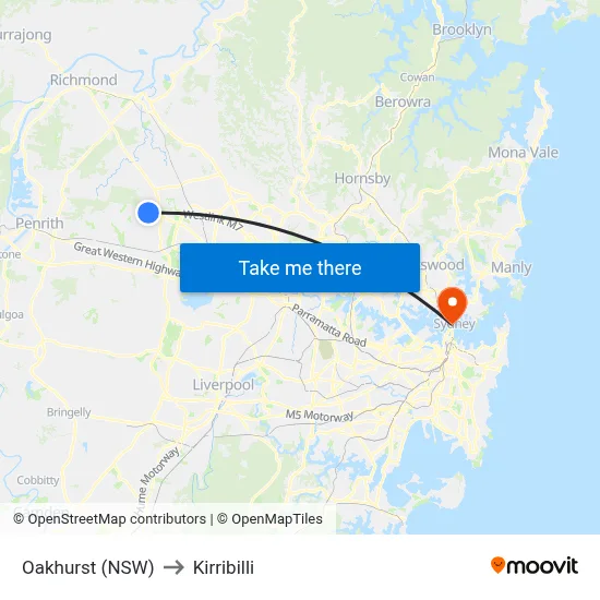 Oakhurst (NSW) to Kirribilli map