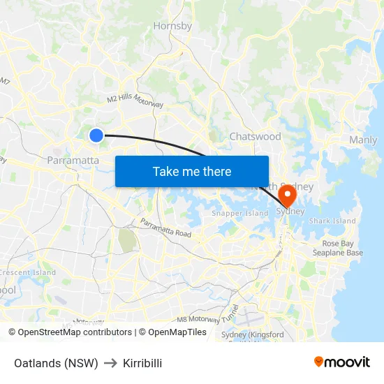 Oatlands (NSW) to Kirribilli map