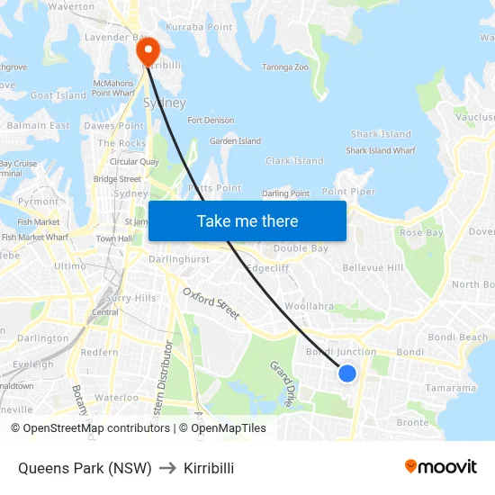 Queens Park (NSW) to Kirribilli map