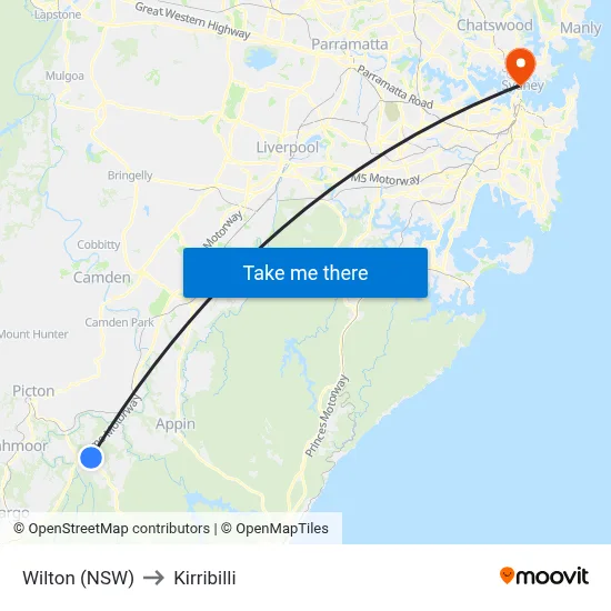 Wilton (NSW) to Kirribilli map