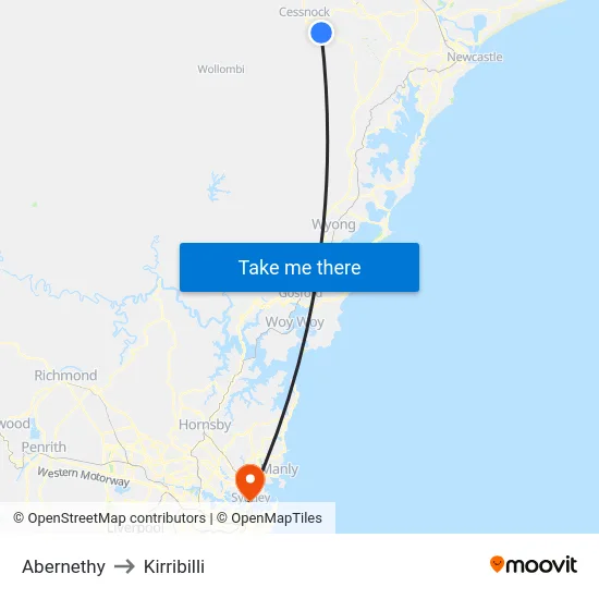 Abernethy to Kirribilli map