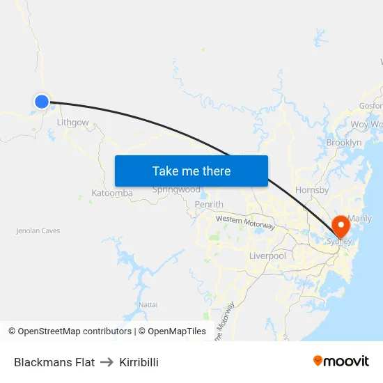 Blackmans Flat to Kirribilli map