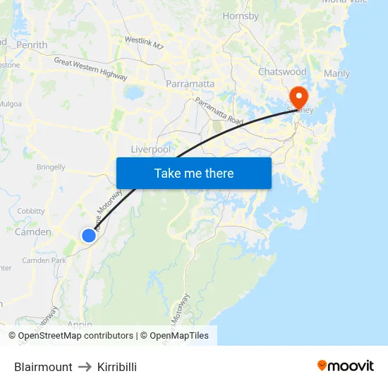 Blairmount to Kirribilli map