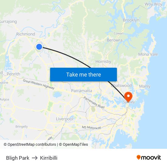 Bligh Park to Kirribilli map