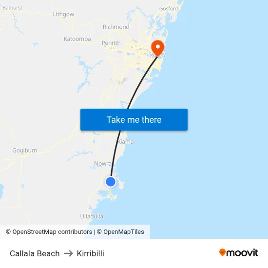 Callala Beach to Kirribilli map