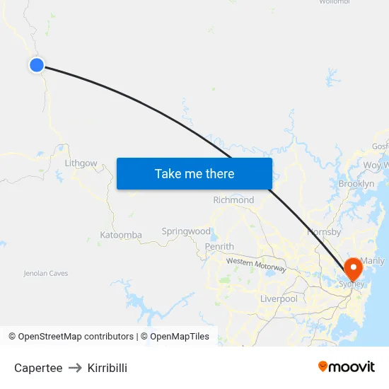 Capertee to Kirribilli map
