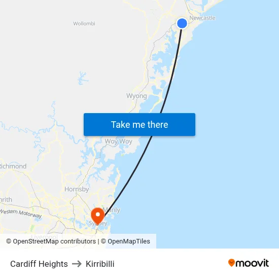 Cardiff Heights to Kirribilli map