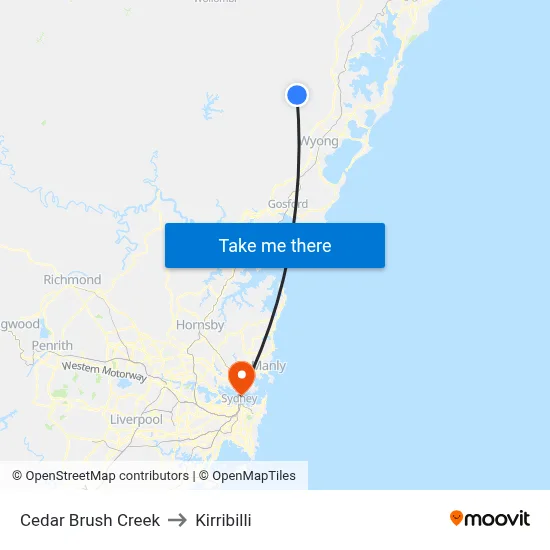 Cedar Brush Creek to Kirribilli map
