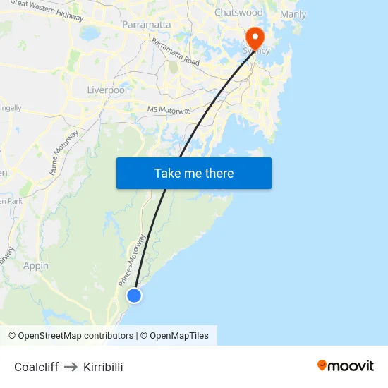 Coalcliff to Kirribilli map