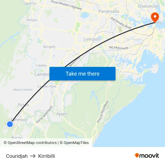 Couridjah to Kirribilli map