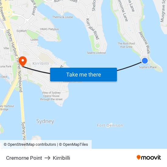 Cremorne Point to Kirribilli map