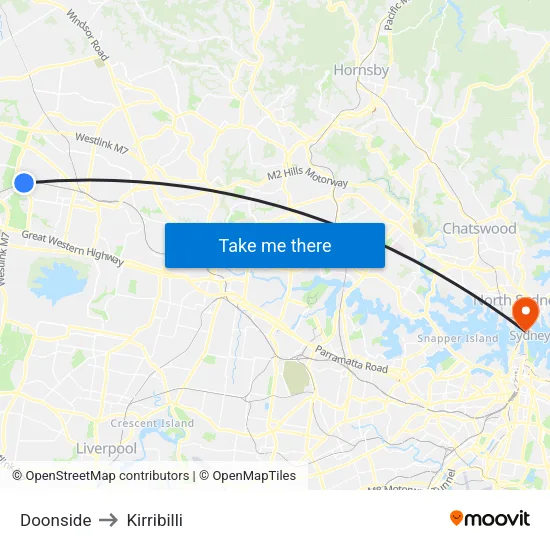 Doonside to Kirribilli map