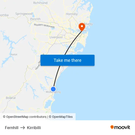 Fernhill to Kirribilli map