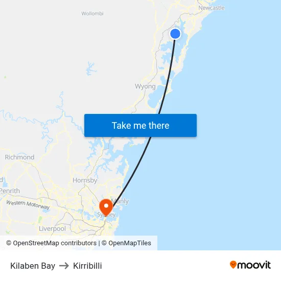 Kilaben Bay to Kirribilli map