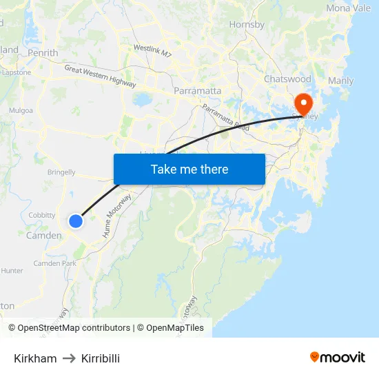 Kirkham to Kirribilli map