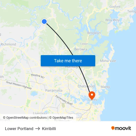 Lower Portland to Kirribilli map