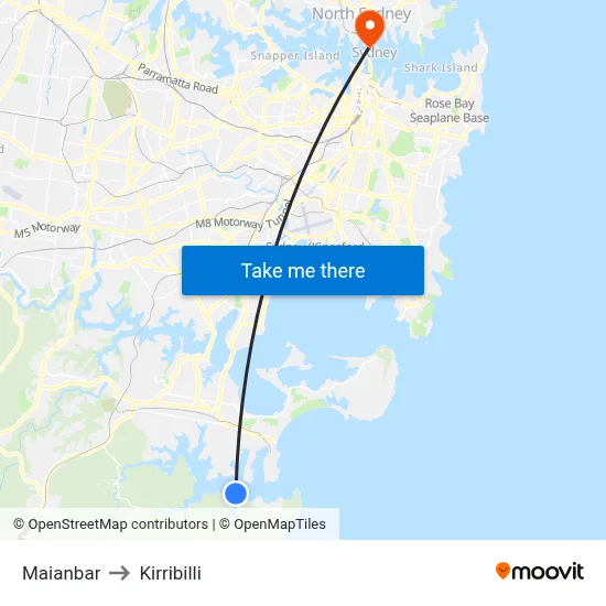 Maianbar to Kirribilli map