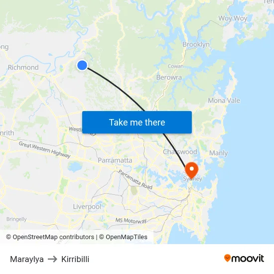 Maraylya to Kirribilli map