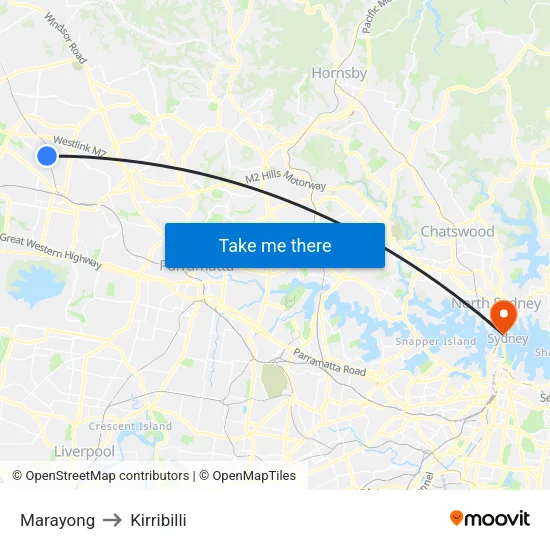 Marayong to Kirribilli map