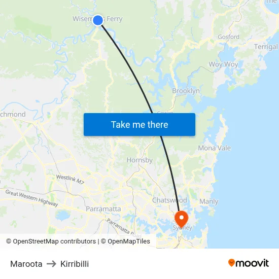 Maroota to Kirribilli map