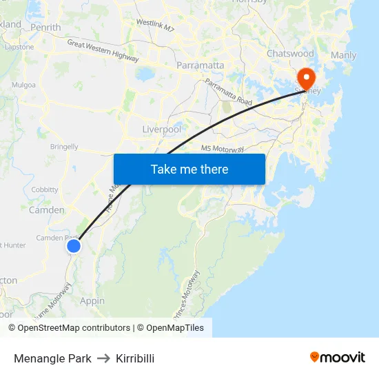 Menangle Park to Kirribilli map