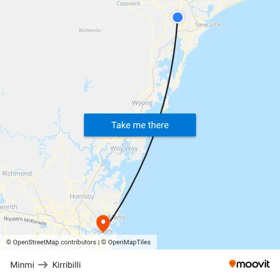 Minmi to Kirribilli map
