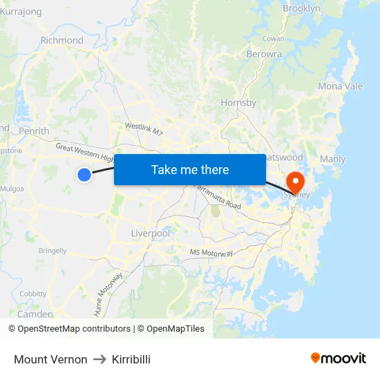 Mount Vernon to Kirribilli map